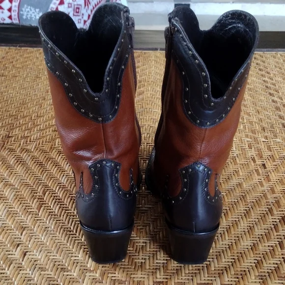 Stuart Weitzman Tri Colored Leather Studded Pointed Toe Western Boots - Picture 4 of 10